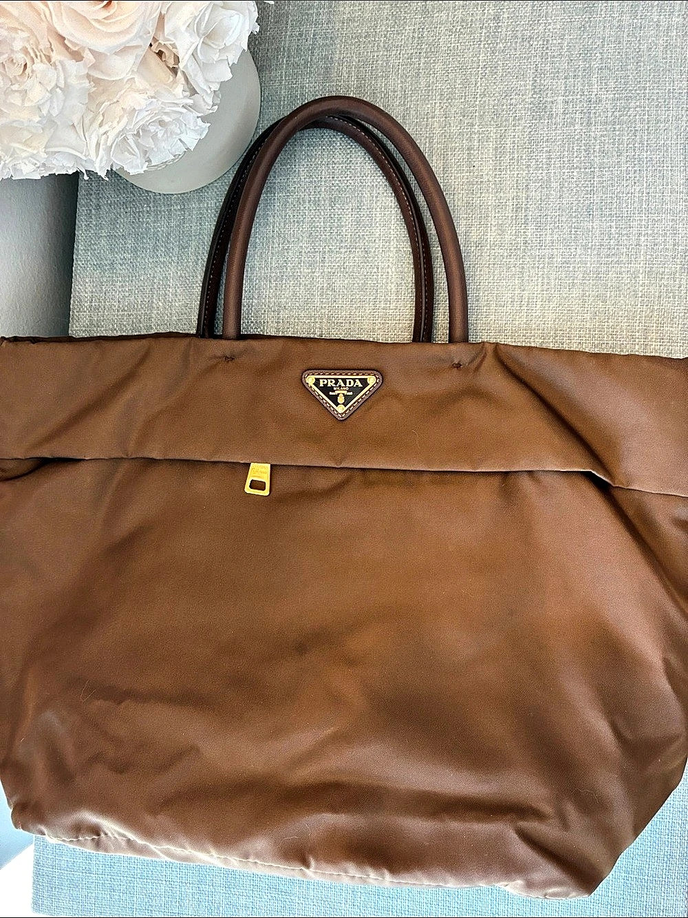 Prada Nylon Tote Bag Brown